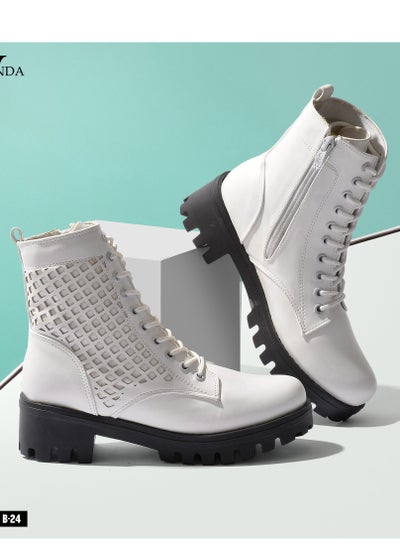 Buy White caputen leather boots in Egypt