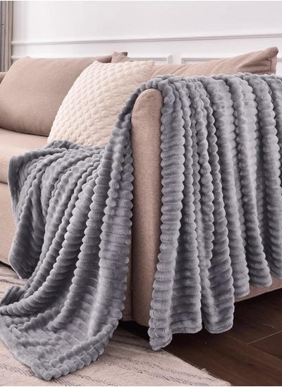 Buy Akasia Embossed Velvet Blanket 200 × 230 - grey in Saudi Arabia