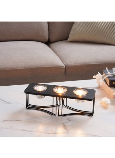 اشتري Prudence Metal & Glass 3 Candle Holder 30.7x10.5x10cm- Black في الامارات