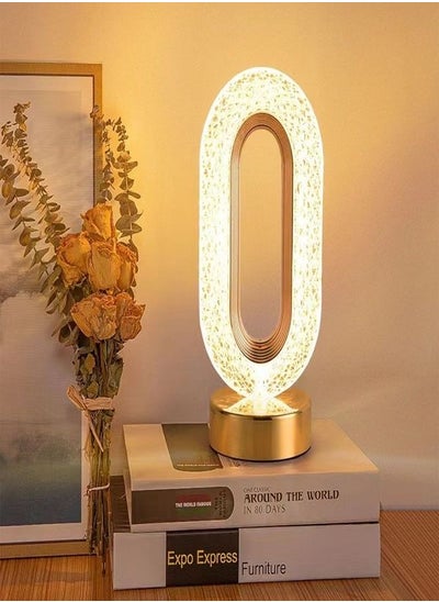 Buy Touch Control 3 Colors Oval Shape Rechargeable Table Lamp with Metal Base Small Decorative Acrylic Night Light Crystal Table Lamp for Party Living Room Bedroom in UAE