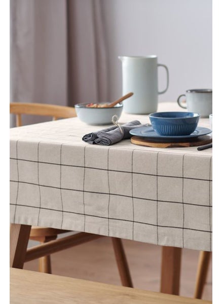 Buy Checked Tablecloth 150 x 275 cm, Beige in Saudi Arabia