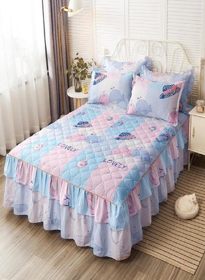 Buy 1/3pcs 15 Inch Drop 3D Digital Floral Pattern Printed Ruffled Bed Skirt Sheets with Pillow Shames Set Soft & Comfortable Bedspread Coverlet Bed Skirts in Saudi Arabia