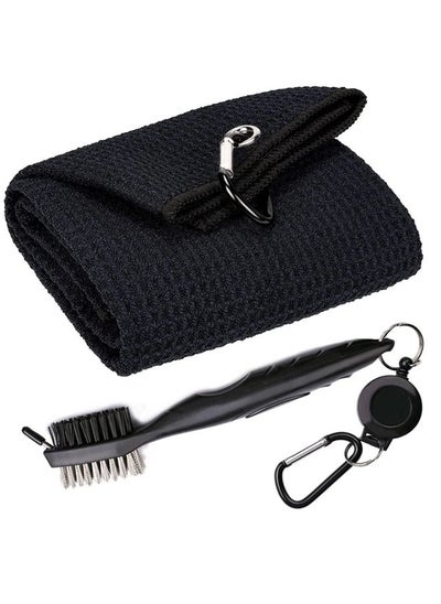 Buy Golf Towels and Brush Tool Kit, Microfiber Waffle Pattern Tri-fold Golf Towel - Brush Tool Kit with Club Groove Cleaner in UAE