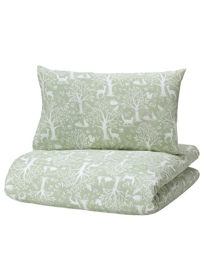 Buy Duvet Cover 1 Pillowcase For Cot Forest Animal Pattern And Green 110X125 And 35X55 Cm in Saudi Arabia