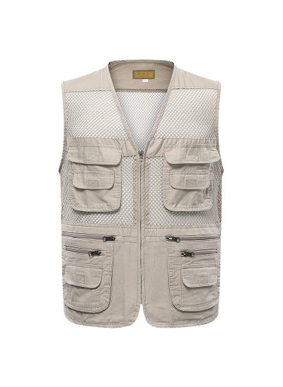 Buy Summer Mesh Vest Multi-Pocket Breathable Mens Khaki in Saudi Arabia