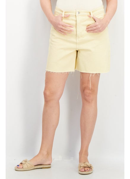 Buy Women Plain Bermuda Denim Short, Beige in Saudi Arabia