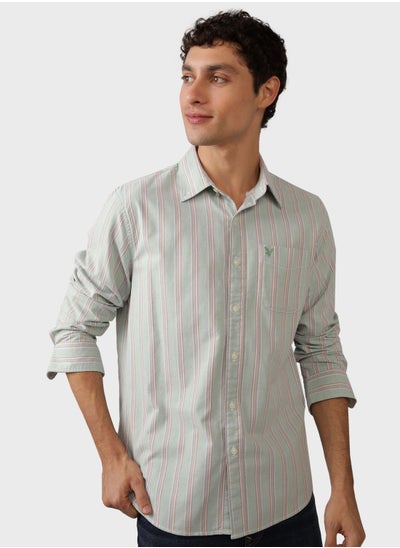 Buy Embroidered Logo Stripe Slim Fit Oxford Shirt in UAE