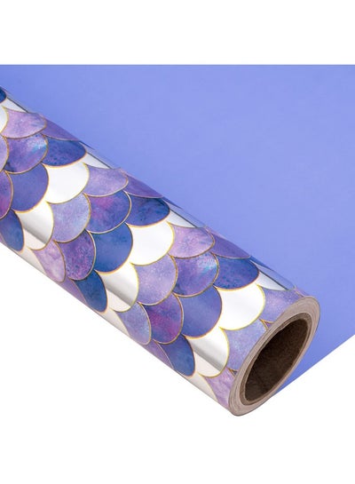 اشتري Reversible Wrapping Paper Roll Mini Roll 17.3 Inch X 32.8 Feet Purple Mermaid With Glitter Metallic Foil Design (47.3 Sq.Ft.Ttl) في السعودية