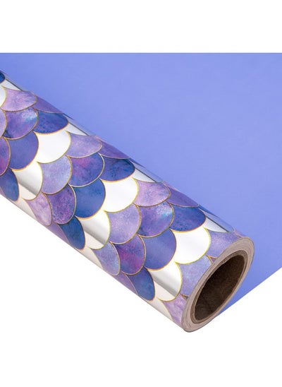 Buy Reversible Wrapping Paper Roll Mini Roll 17.3 Inch X 32.8 Feet Purple Mermaid With Glitter Metallic Foil Design (47.3 Sq.Ft.Ttl) in Saudi Arabia