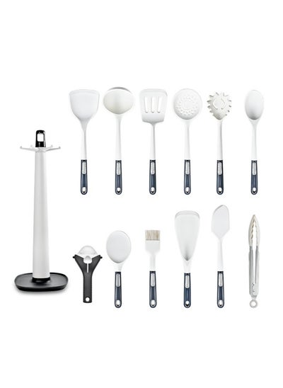 Buy 12-Piece Silicone Kitchen Utensils Set with Heat Resistant Tools, Non-stick Spatulas and Easy Storage Rack for Daily Kitchen Cooking, Food Prepping and Baking in Saudi Arabia