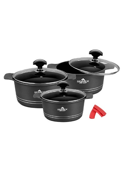 Buy Sonex Omega Junior Diecast 8-Piece Cookware Set – Matte Gray Finish, Non-Stick, Sizes 20, 24, 28 cm, PFOA-Free, Dishwasher Safe, Long-Lasting Durability for Healthy Cooking in UAE