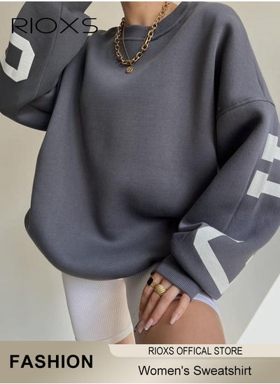 اشتري Women's Oversized Thickened Sweatshirt Fleece Crew Neck Long Sleeve Top Casual Loose Pullover Top for Fall and Winter في الامارات