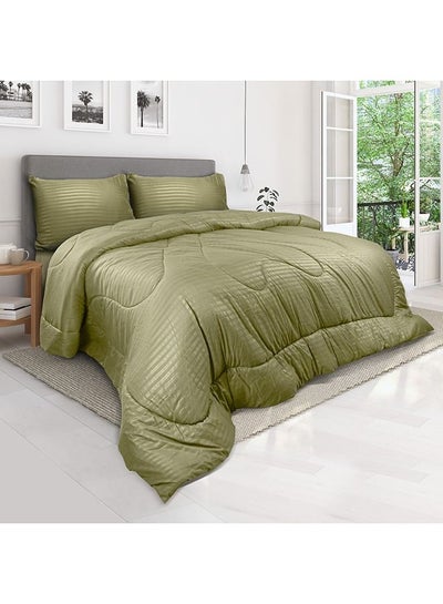 اشتري Down Alternative Comforter  Set -Ultra Soft Brushed Stripe Microfiber Fabric, 200GSM Soft Fibersheet Filling, Size : King  240 x 260cm , Color: Olive في الامارات