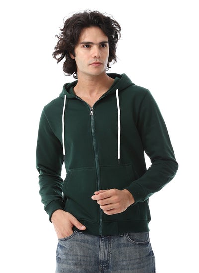 اشتري Zipper Closure Hooded Fleeced Sweatshirt_ Dark Green في مصر