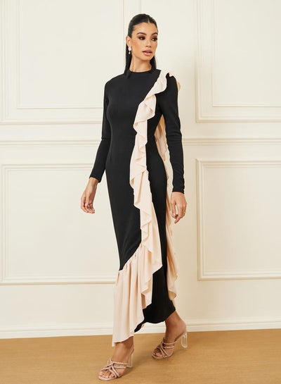 Buy Ruffled Detail Bodycon Maxi Sheath Dress in Saudi Arabia