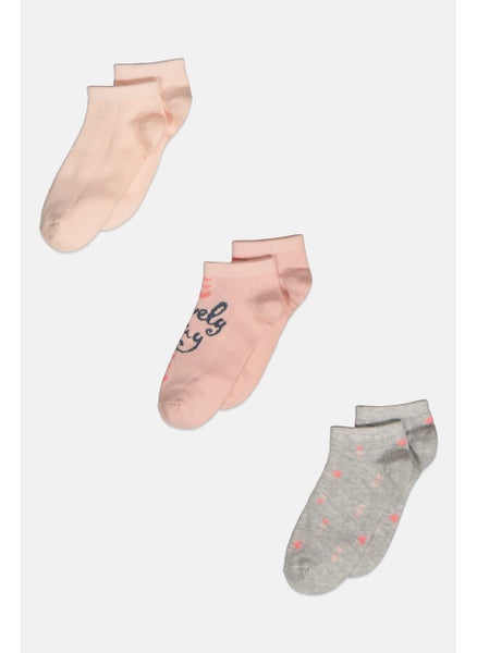 اشتري Kids Girl 3 Pairs Non Terry Ankle Socks, Pink/Grey Combo في الامارات