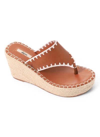 Buy Leather & Straw Thong Slip On Platform Slippers in Egypt