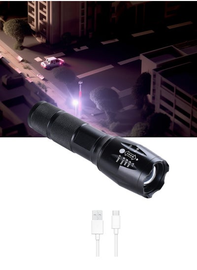 Buy Rechargeable Zoomable Tactical LED Torch, LED Flashlight, Battery Included, 2800 mAh, waterproof, 650 ft Light Range in Saudi Arabia