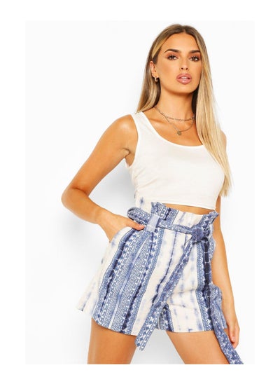 Buy Tie Dye Print Cotton Twill Belted Shorts in UAE