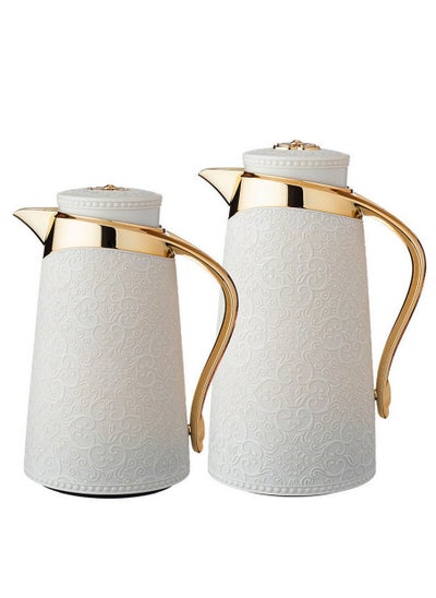 Buy Hasnaa thermos set from Al-Saif for tea and coffee, pearl/gold in Saudi Arabia