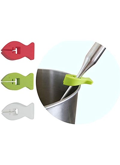 اشتري Excelity Set of 3 Clip-on Spoon Rests Clip Anti-Slip ladle Holder Handle Rest Utensils Keeper Heat Resistance Silicone for Kitchen Restaurant في السعودية