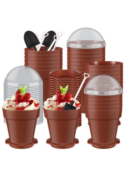 اشتري Flowerpot Dessert Cup Plastic Cake Cups, Dessert Cups with Dome Lids, Flowerpot Shaped Mousse Cake Cups, DIY Dessert Crunch Cup, Portable Cereal Cup (50 Pcs) في السعودية