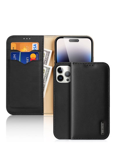 Buy Case For IPhone 15 Pro Max Luxury Cowhide Genuine Leather RFID Blocking Wallet Case Flip Case Cover With Kickstand Function and Card Slots For IPhone 15 Pro Max in UAE