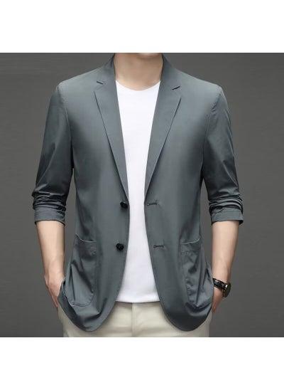 Buy Fashion Business Casual Blazer Autumn 2024 Slim Fit Mens Suit Jacket Green in UAE