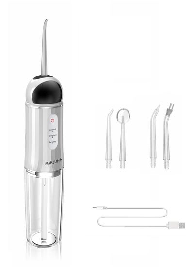 اشتري Water-Flosser-Cordless-Teeth-Cleaner, Water Dental Flosser with 3 Modes 4 Jets Rechargeable Dental Oral Irrigator,  IPX7 Waterproof Water, USB Charging for Home Travel (Premium White) في الامارات