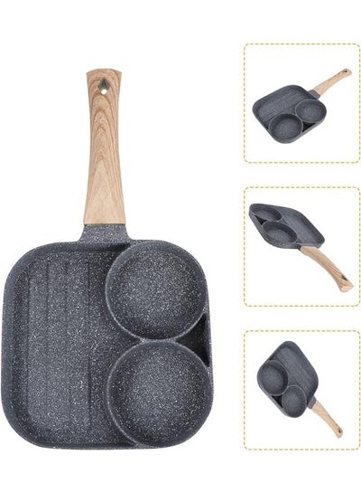 Buy Non-Stick Divided Egg Pan, All-in-One Breakfast Omelet Cookware, 3 Compartment Square Frying Pan, Burger Frying Pan, Egg Pancake Pan, Gray in Egypt