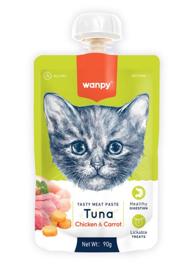 Buy Wanpy Tasty Meat Paste Tuna, Chicken and Carrot for Cats 90g in UAE