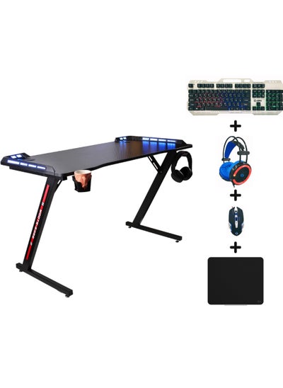 Buy Gaming Table Z Shaped with Keyboard Mouse Headset, And mouse pad in Saudi Arabia