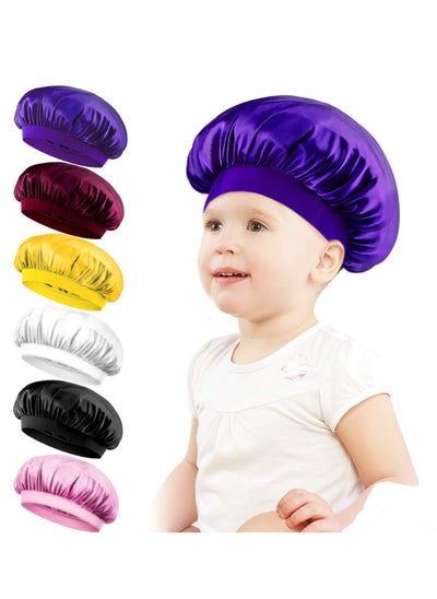 Buy Satin Bonnets Sleeping Caps, Wide Band Sleeping Hats for Kids Toddlers, Adjustable Sleeping Cap Reversible Satin Soft Flower Night Hats for Teens Toddler Child Baby (6 Pieces) in UAE