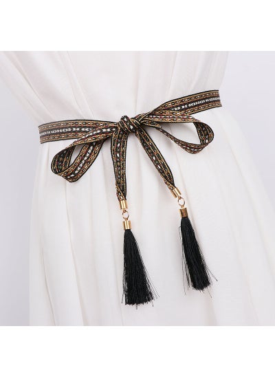 Buy Bohemian Embroidered Belt with Tassel and Bow2cm Black 2cm Black in UAE