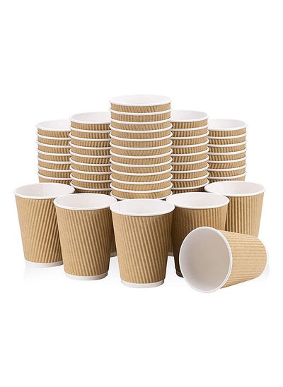 اشتري 50-Piece Hot Beverage Corrugated Disposable Ripple Insulated Coffee Cups 12 Ounce في الامارات