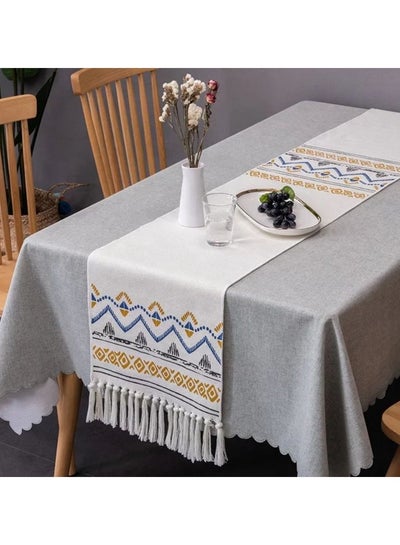 Buy Bohemian Ethnic Scenery Table Runner Tablecloth - Charm Braided Knotted Tassel Table Runner Tabletop Home Kitchen Dining Room Decor Bridal Wedding Holiday Party Decoration 34X230 Cm in Saudi Arabia