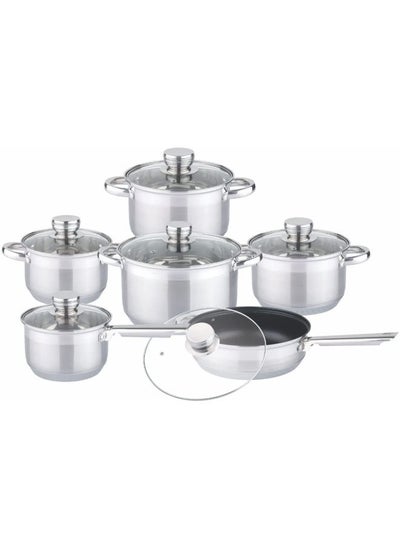 اشتري EDENBERG 12-piece Stainless Steel Cookware Set with Non-stick Pan | Stainless Steel Cookware | Stainless Steel Fry Pan |Stove Top Cooking Pot| Cast Iron Deep Pot| Butter Pot| Chamber Pot with Lid في الامارات