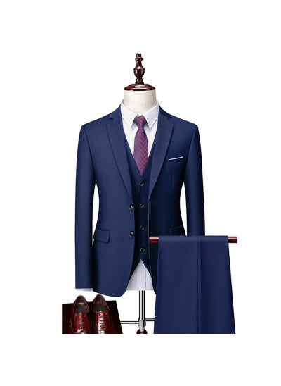 اشتري Mens Slim Fit Suit Vest Pants 3-Piece Set Wedding Dark blue في السعودية