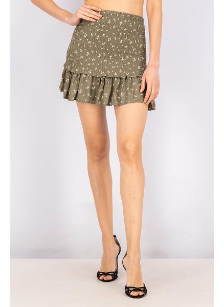 Buy Women Ruched Mini Skirt, Olive in Saudi Arabia