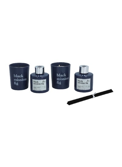 Buy 4-Piece Black Mission Fig Scented Candle and Diffuser Set Blue 100 ml in Saudi Arabia