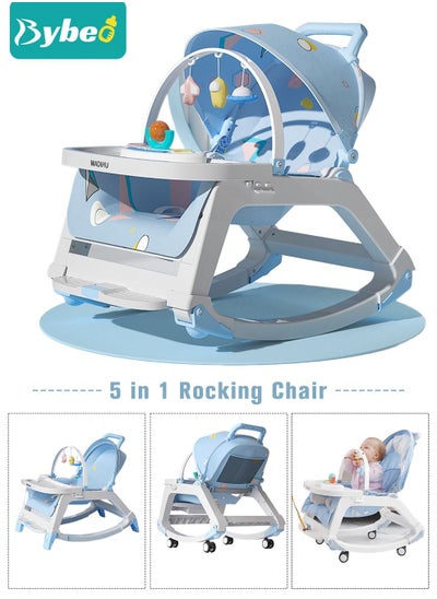 اشتري 5 in 1 Multifunctional Baby Rocking Chair, Booster Seat, Dinning Dining Chair for Kids, Toddler Stroller With Sunshade Shed, Music and Hanging Toys في الامارات