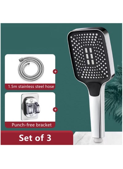 Buy 1-Set Of 3 Pieces Three-Speed Boosting Shower Head ABS Silver/Black 27.5x10.5x2 Centimeter in UAE