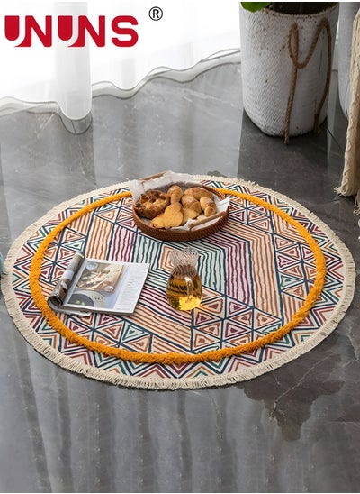 Buy Tassel Rugs,Boho Geometric Woven Round Carpet,Ethnic Style Handmade Tassel Carpet 90cm in UAE