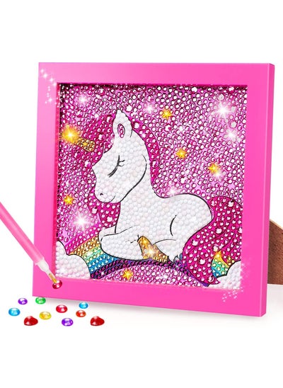 اشتري SYOSI 5D Unicorn Diamond Painting Kit, Wooden Frame, Diamond Arts and Crafts,  Gem Art Painting Kit Toy Gifts Unicorn Diamond Dots, for Kids Ages 6-8-10-12 في الامارات