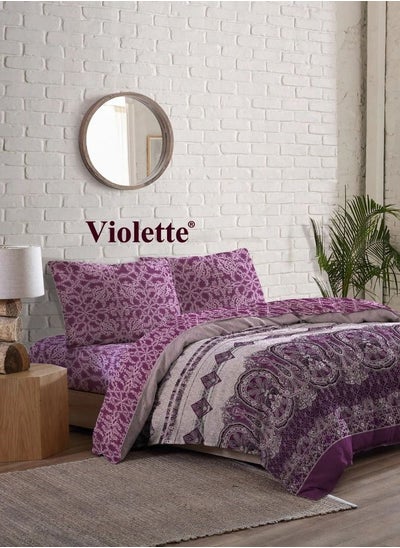 Buy VIOLETTE Floral Two-Sided Comforter , Made of Natural Cotton mixed with Polyester, Super Soft Breathable , Set of 4 pieces , King Size ( 250x240)cm, Floral 7329 in Saudi Arabia