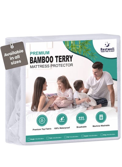 Buy Premium Bedding 100% Waterproof Mattress Protector Restwell , Single  Size (100*200 cm) Viscose Made from Bamboo Mattress Cover, Breathable, Fitted Style, available in different sizes (White) in UAE