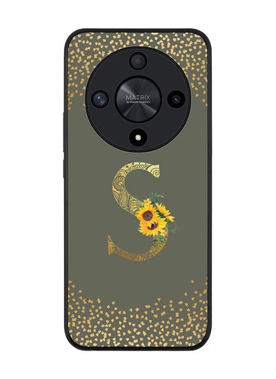 اشتري Rugged Black edge case for Honor X9b, Slim fit Thin Cover- Custom Monogram Initial Letter Floral Pattern Alphabet-S  (Olive Green ) في الامارات