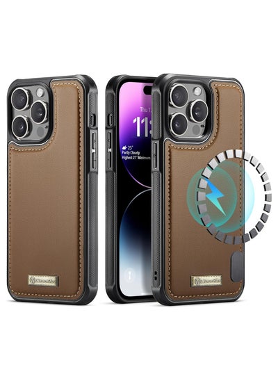 Buy CaseMe Phone Case Compatible with IPhone 14 Pro Max Luxury PU Leather Back Cover Cover Magnetic Wireless Charging Compatible with IPhone 14 Pro Max (Brown) in Egypt