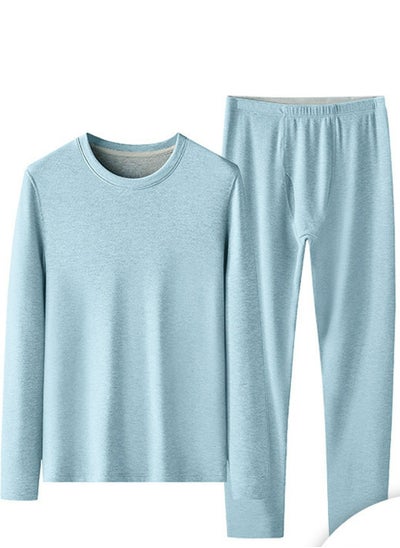 اشتري Mens Solid Color Large Size Crew-Neck Thick Thermal Underwear Shirt Cold Weather Base Layer,Long Sleeve T-Shirt Loungewear Blue في السعودية