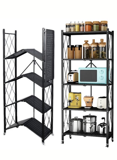 Buy 5 Tier Foldable Storage Shelves , Storage Racks Kitchen Cabinet, Shelf Storage Multipurpose Rack for Living Room Bedroom Kitchen Garage Easy Assembly Black in Saudi Arabia